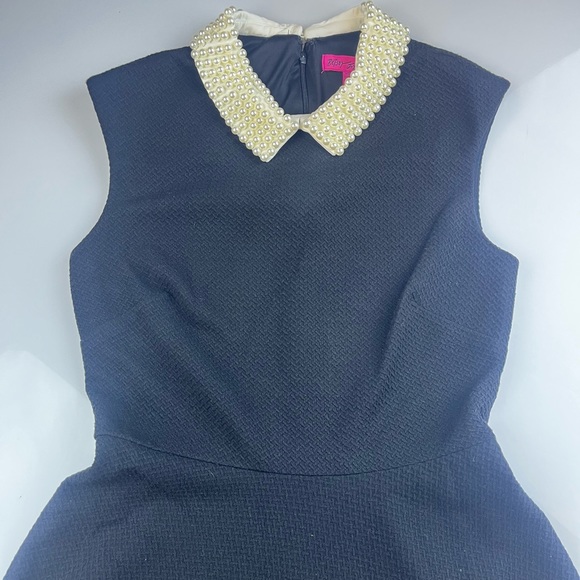 Betsey Johnson Women's Black Cap-sleeve Pearl-collar Dress S84-21 - Picture 3 of 7